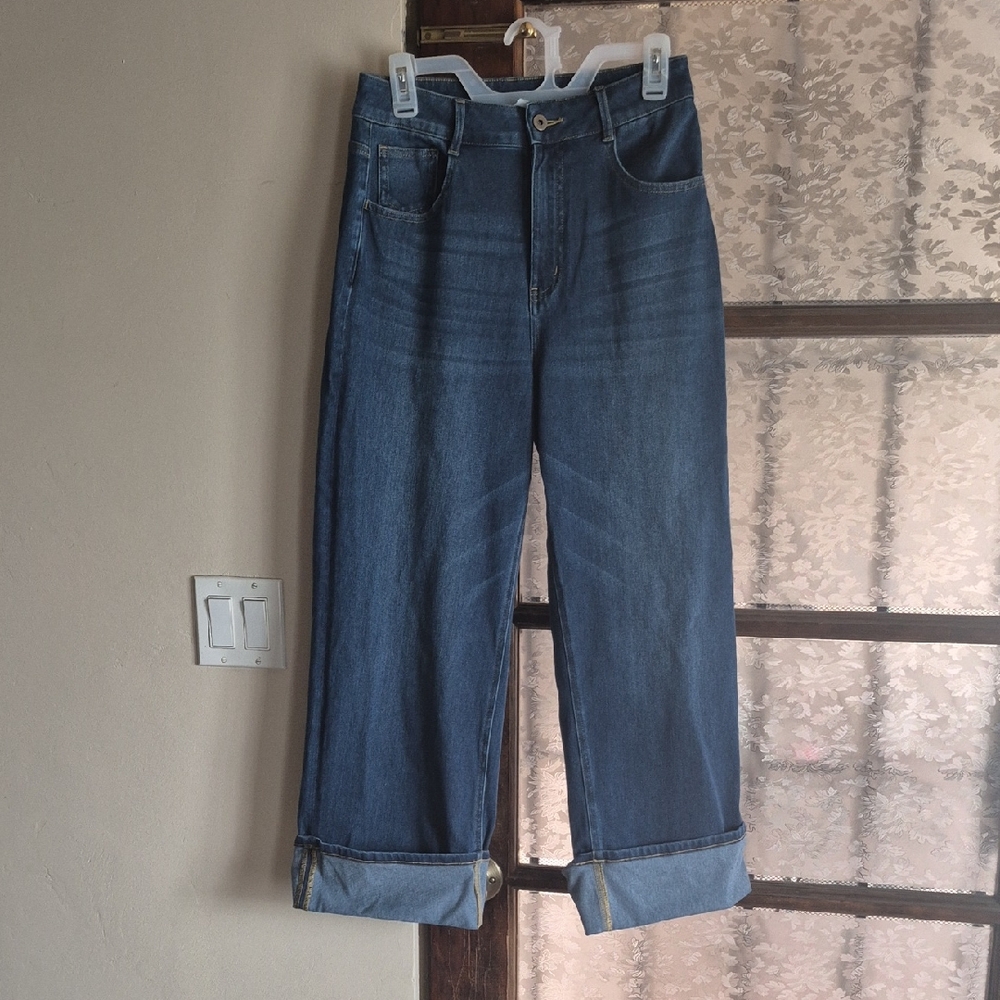 Halara Flex High Waisted Jeans Rolled Hem Wide Leg (M) - Picture 3 of 10